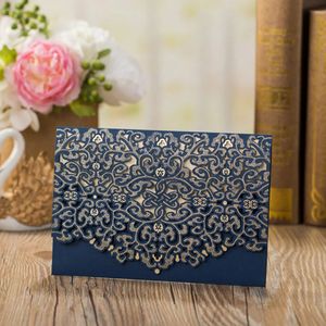 Greeting Cards 100pcs Gold White Blue Red Laser Cut Luxury Flora Wedding Invitation Card Lace Favor Print Envelopes Wedding Party Decoration 231202