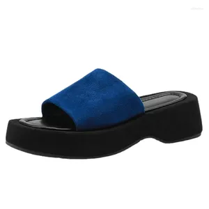 Sandals Size 34-39 Women Real Leather Wedge Heel Mules Shoes Open Toe Low Heels Slippers Casual Platform Slides