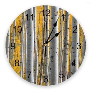 Wall Clocks Yellow Birch Forest With White Trunks Silent Home Cafe Office Decor For Kitchen Art Large