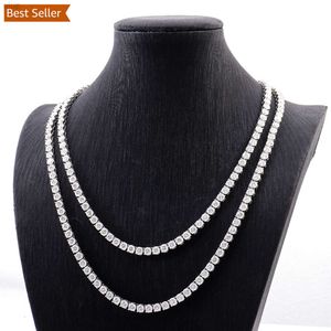 Hot Sale 3mm Tennis Necklace Chains Iced Out Vvs Def Moissanite Diamond Gold Silver Hip Hop Jewelry