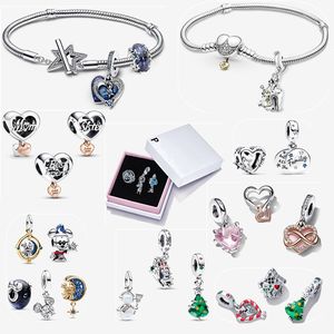 Yüksek kaliteli 925 Gümüş Bilezik Kadınlar Moda Tasarımcısı Takı Noel Hediyesi Diy Fit Pandoras Göksel Bleu Charm Bilezik Seti Orijinal Kutu Toptan