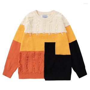 Men's Sweaters Fashion Patched Sweater High Street Pullover Jumpers With Patchwork Loose Fit Hip Hop Knitwear Tops Personality Design