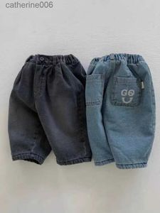 Conjuntos de roupas 2023 inverno novo bebê mais veludo grosso denim calças sólidas crianças meninos calças quentes infantil menina lã calças da criança roupasl231202