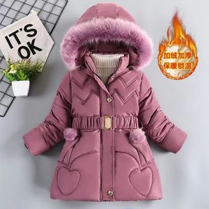 Płaszcz w dół 3 4 5 6 8 10 lat zimowy płaszcz dziewcząt trzymaj ciepło zagęszczony kurtka dla dzieci z kapturem futrzany kołnierz księżniczka odzież wierzchnia odzież 231202