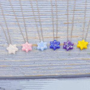 Pendant Necklaces Cute Opal Star Necklace For Women Silver Color Stainless Steel Clavicle Chain 2023 Trend Resin Neck Jewelry Gift
