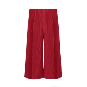 Calças masculinas Miyake plissado capris japonês vintage solto perna reta larga casual estilo designer original streetwear homens 765