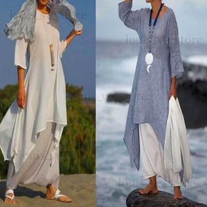 Urban Sexy Dresses Women Irregular Leisure Loose Fitting Linen Shirt Tunic Pullover Blouse Baggy Tops Round Neck Comfy Cotton Dress T231202