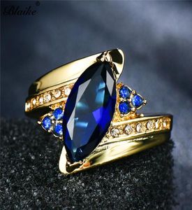 Wedding Rings Blaike Retro Dark Blue Cubic Zirconia Finger Ring Engagement For Women Yellow Gold Filled Birthstone Fashion Jewelry9570739