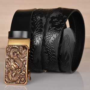 Belts High Quality Men's Dragon Design Alloy Buckle Leather Belt Emboss Split Cow Leather Belt Men Jeans Casual Pants Accessories Must 231201