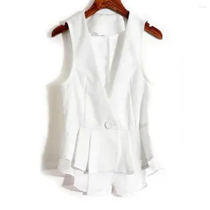 Women's Vests Slim Fit Ruffles Casual Sleeveless Jackets Black And White Waistcoat Female Outerwear Summer Fashion