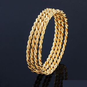 Bangle Wholesale 4Pcs/Set Luxury Gold Color Jewelry Muslim Turkish Bangles Ethiopian African Women Dubai Bracelet Party Wedding Drop D Dhvu9