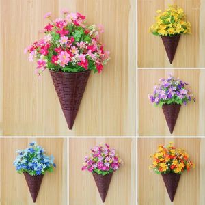 Decorative Flowers Artificial Rattan Basket Wall Hanging Door Pendant Decor Simulation Flower Plant Wreaths Home Garden Party Decoration