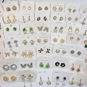 Stud Earrings 20Pairs/Lot Fashion 925 Sterling Silver Needle Rhinestone Flowers Heart Pearl Jewelry For Women Girls Wholesale