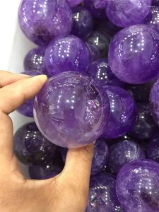 Dekorativa figurer släpper naturlig Amethyst Quartz Crystal Gemstone Sphere Reiki Healing Orb Ball Home Decor Meditation