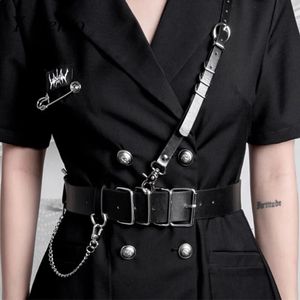 Bälten y Demo Techwear Punk Circles Buckle Belt Women Rock Shoulder Strap Chains Justerbara midjebälten Grunge 231201