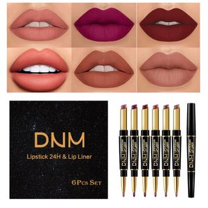 Lápis labial 6pcs / set Double Ended Matte Batom Maquiagem Longa Duração À Prova D 'Água Nude Batons Lábios Liner Lápis Mulher Cosméticos Kit de Beleza 231202