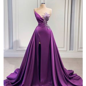 Aso ebi fioletowe liniowe suknia balowa koronkowa koronkowa impreza formalna impreza druga recepcja urodzinowe suknie zaręczynowe sukienki