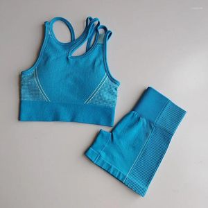 Zweiteiliges Sport-Set für Damen, nahtlos, personalisierte Schultergurt-Tops, BH, Tank-Shorts, Sportanzug, Workout-Outfit, Fitness-Studio-Sets