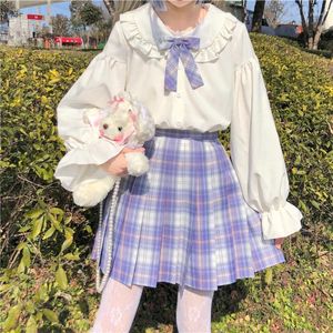 Kvinnors blusar japansk söt tjej skjorta kawaii doll krage långärmad student jk uniform 2023 höst vit lolita topp