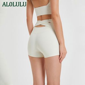 AL0LULU With Logo High waist hip lifting yoga shorts women's sports three-quarter pants quick-drying fitness pants