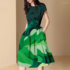 Casual Dresses Fashionable Green Waistband Dress Summer 2023 Mid Length Skirt Vestido Feminino Regulai Fit LOOSE