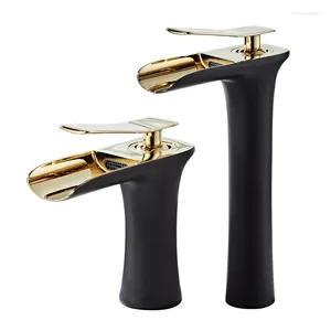 Rubinetti per lavandino del bagno Miscelatore per lavabo Lottin Rubinetto a cascata in ottone freddo nero e oro Leva singola fredda