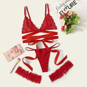 BRAS SETS CRISSCROSS STRAPY PORNO SEXY underkläder Kvinnor Plus Size Lace Leg Ring G-String Bh Set Exotic Underwear Lingerine Outfit