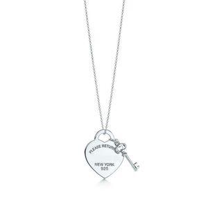 Fashion Please Return to New York Heart Key Pendant Necklace Original 925 Silver Love Necklaces Charm Women DIY Charm Jewelry Gift243Y