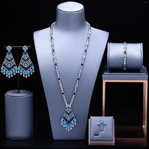 Necklace Earrings Set EYER Luxury 4pcs Bridal Zirconia CZ Crystal Saudi Arabia Exotic Charm Long Wedding Sets For Women