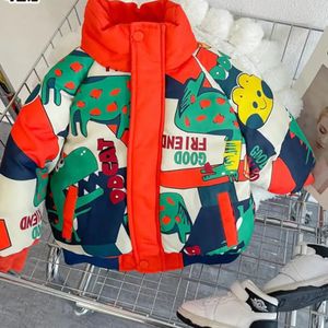 Para baixo casaco de inverno dos desenhos animados dinossauro impresso jaqueta crianças outwear meninos crianças beisebol meninas roupas casaco crianças roupas 231202