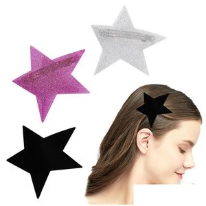 Hair Clips & Barrettes Length 10 Cm Large Five-Pointed Star Barrettes Women Glitter Spring Clip Plastic Alloy Hairpins For Headdress P Dhzms