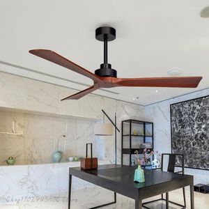 Ventilatori da soffitto moderni nordici senza luci Ventilatore a sospensione da 52 pollici Solo telecomando con motore CC a lama in legno massello bianco nero