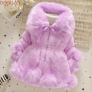 다운 코트 겨울 여자 아기 lmitation 모피 긴 재킷 따뜻한 스웨터 어린이 큰 칼라 두꺼운 면화 어린이 옷 231202