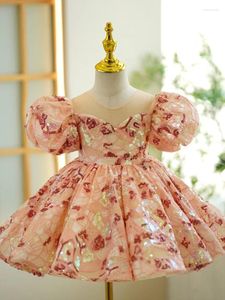 Mädchen Kleider Oansatz Puff Hülse Einfache Elegante Kinder Geburtstag Party Schlanke Taille Ballkleid Prinzessin Vestidos Süße Blumen Mädchen Kleid