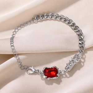 Länkarmband Red Zircon Silver Color Metal Armband för kvinnlig kubansk kedja 2023 Trendiga armband Klassisk punk smyckespresent