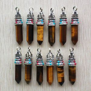 Pendant Necklaces Wholesale 12pcs/lot Fahsion Good Quality Natural Tiger Eye Stone Pillar Charms Pendants For Jewelry Marking
