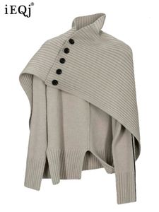 Suéteres femininos IEQJ Design assimétrico Cape Style Sweater para mulheres Manga comprida Causal Solto Sólido Elegante Roupas Femininas 3WQ9037 231202