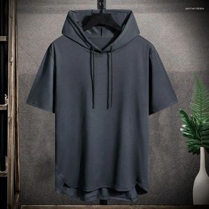 Homens camisetas Oversized 2xl all-match sólido simples manga curta com capuz camisa masculina moda casual dentro preto cinza 2024 verão top