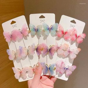 ヘアアクセサリー6pcs/セットかわいいカラフルな蝶のヘアピン女性のための漫画クリップガールヘッドウェアバレットファッション