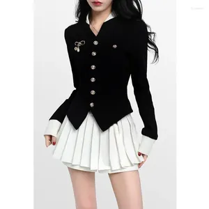 Women's Knits Girl Sweater Jacket Autumn All-match Slim College Style Suit Old Money Short Blouse Skirt Two-piece