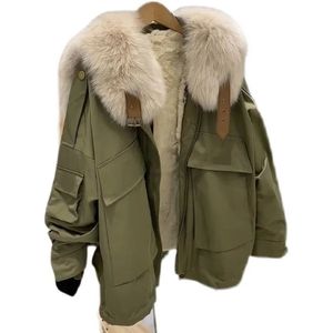 Women's Down Parkas 2023 Autumn Winter Arts Style Women Lång ärm Tjockna imitation Ra It Hair Hooded Jacket Allmatched Casual Short P311 231201