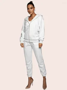 Kvinnors tvåbitar byxor Kvinnor Casual Spring Solid Loose Hoodie Set Zip Athleisure Sweatshirt Ankle-Length Suit Athflow Style Outfits