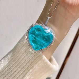 Pendant Necklaces ShJewelry Net Red Blue Paraiba Sweater Chain Big Heart Colorful Treasure Necklace Main Stone 32