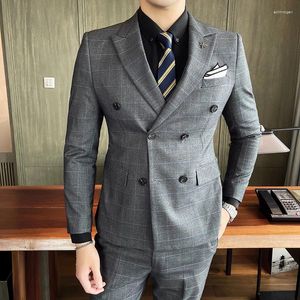 Ternos masculinos (jaqueta colete calças) listrado trespassado terno de três peças magro smoking/jantar formal/vestido de casamento do noivo