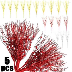 Decorative Flowers Christmas Tree Decoration Gold Silver Red Powder Dragon Beard Simulate Berries Branches Home Wedding Party Supplies