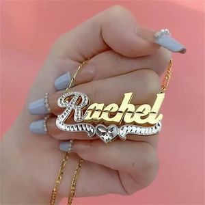 Pendant Necklaces Custom Nameplate Double Color Plated Necklace Personalized 3D For Women Customized Name Stainless Steel Jewelry Gifts 231201