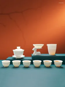 Teaware Sets Sheep Fat Jade White Porcelain Tea Set Cup Home Living Room Office Meeting Guests China Gaiwan