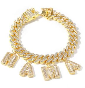 Custom Miami Cuban Link With Baguette Letters Rhinestone Tennis Bracelet Punk Hip Hop Bling Jewelry6739241