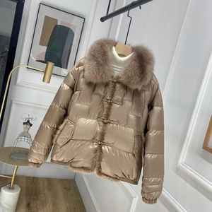 Kobiet Down Parkas 2023 Prawdziwy futrzany kołnierz zima 90 biała kurtka kaczka panie krótki ciepły puffer płaszcza kobiet luźna w stylu vintage parka 231202