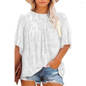 Kvinnors T-skjortor Stor medelhylsa Pullover Top Fashion Summer Round Neck T-shirt PL251045